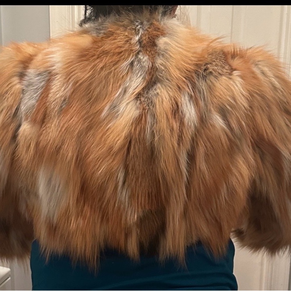💯% Authentic Women's Tan Fox Fur Crop Jacket - Picture 6 of 7